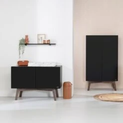 Kidsmill Sixties Commode Zwart Mat / Walnoot -Baby Ruth Winkel sixties zwart donker noten sfeer zonder bladvergroter 4 3 7f46